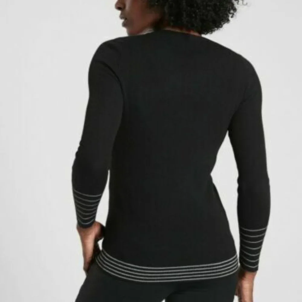 Athleta Table Rock Sweater Black Silver New NWT XS Merino Wool Thermolite Ribbed - Picture 2 of 9